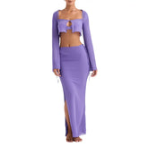 Two-piece set short Crop Top long slit skirt